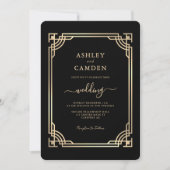 Invitation Mariage élégant Art Déco avec cadre doré (Devant)