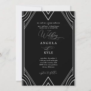 Invitation Mariage élégant Art Déco noir et blanc