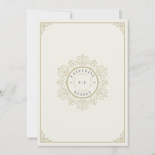 Invitation Mariage élégant Art Déco vintage (Dos)