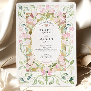 Invitation Mariage élégant Art Nouveau à cadre doré et floral