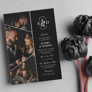 Invitation Mariage élégant asymétrique avec monogramme et pho