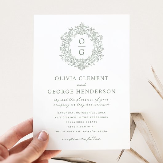 Invitation Mariage Élégant au Blason Vert Hérité