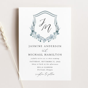 Invitation Mariage Élégant au Bleu Poussiéreux à Motif Floral
