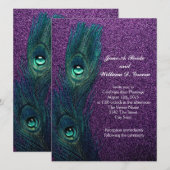 Invitation Mariage élégant au bleu sarcelle violet paon (Devant / Derrière)