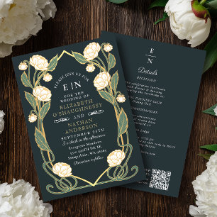Invitation Mariage élégant au code QR Art nouveau au lys peon