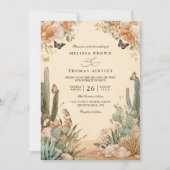 Invitation Mariage élégant au code QR Boho Desert Cactus (Devant)