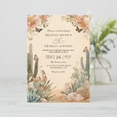 Invitation Mariage élégant au code QR Boho Desert Cactus (Debout devant)