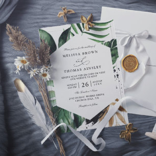 Invitation Mariage élégant au code QR Feuilles de Palmier Tro