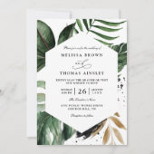 Invitation Mariage élégant au code QR Feuilles de Palmier Tro (Devant)