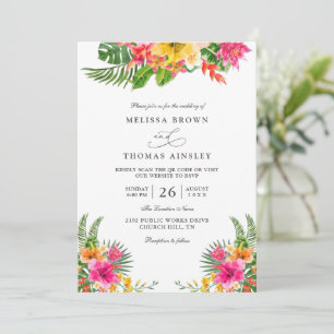 Invitation Mariage élégant au code QR floral à l'Hibiscus tro