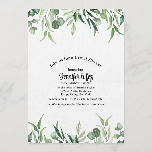 Invitation Mariage élégant au feuillage d'eucalyptus (Devant)