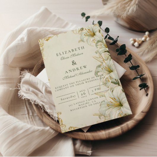 Invitation Mariage Élégant au Lys Blanc