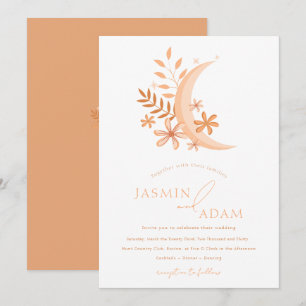 Invitation Mariage élégant au monogramme de lune pêche