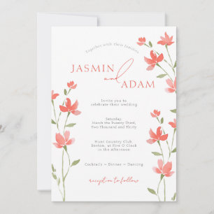 Invitation Mariage Élégant au Monogramme Floral Corail