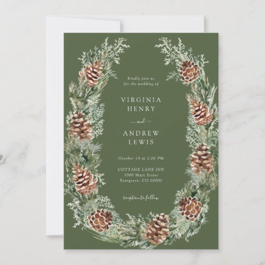 Invitation Mariage Élégant au Pin Vert (Devant)