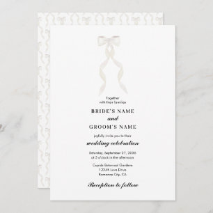 Invitation Mariage élégant au ruban blanc à la bow