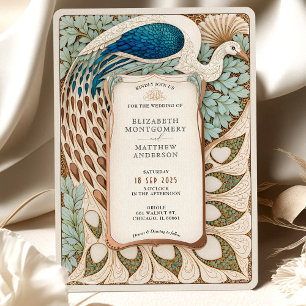 Invitation Mariage élégant au style Art nouveau avec paon