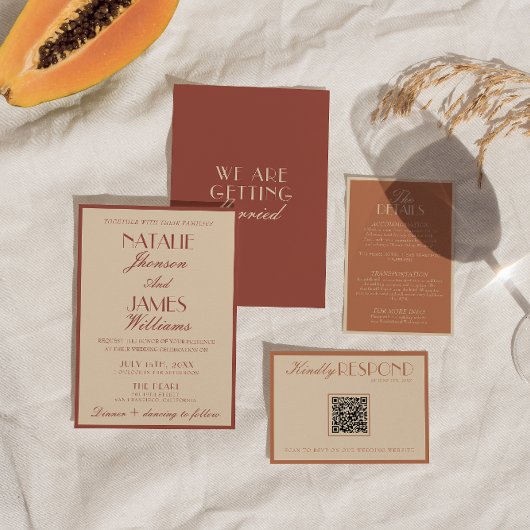 Invitation Mariage Élégant Auburn Cuivre Vieille Fortune Luxu