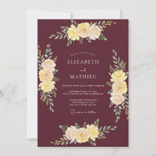 Invitation Mariage Élégant Automnal Bordeaux