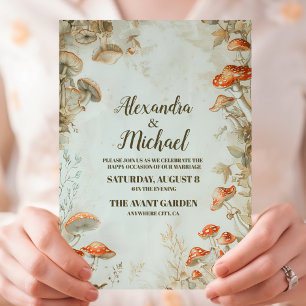 Invitation Mariage Élégant aux Champignons de la Forêt de Fou