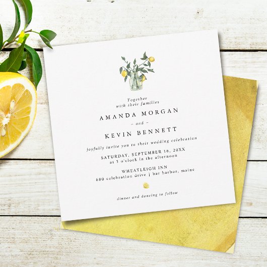 Invitation Mariage élégant aux citrons jaunes