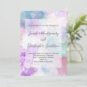 Invitation Mariage élégant aux couleurs fluides violet, vert (Debout devant)