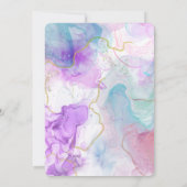 Invitation Mariage élégant aux couleurs fluides violet, vert (Dos)