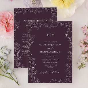 Invitation Mariage Élégant aux Détails de Monogramme Feuille
