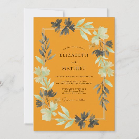 Invitation Mariage Élégant aux Feuilles de Moutarde (Devant)