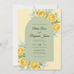 Invitation Mariage Élégant aux Feuilles Jaune Beurre