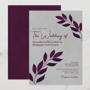 Invitation Mariage Élégant aux Feuilles Violettes de Cassis N
