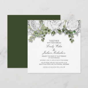 Invitation Mariage élégant aux fleurs blanches et au vert