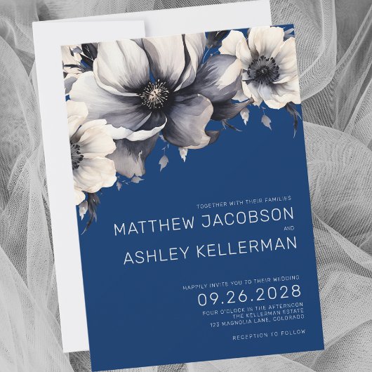 Invitation Mariage Élégant aux Fleurs Bleues