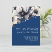 Invitation Mariage Élégant aux Fleurs Bleues (Debout devant)