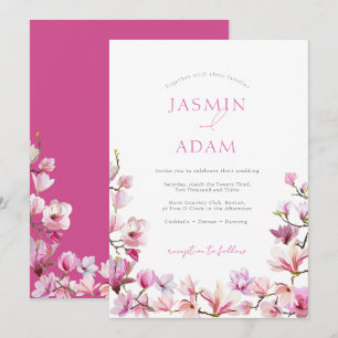 Invitation Mariage Élégant aux Fleurs de Magnolia Rose