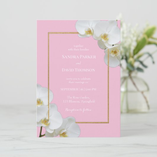Invitation mariage élégant aux fleurs d'orchidées blanches (Debout devant)