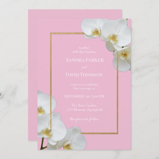 Invitation mariage élégant aux fleurs d'orchidées blanches (Devant / Derrière)