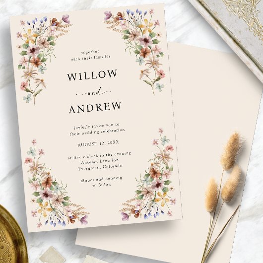 Invitation Mariage Élégant aux Fleurs Sauvages