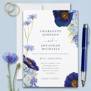 Invitation Mariage Élégant aux Fleurs Sauvages avec du Bleu M