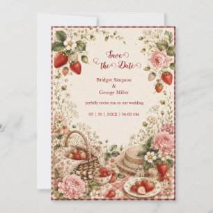 Invitation Mariage Élégant aux Fraises de Pique-Nique Luxe