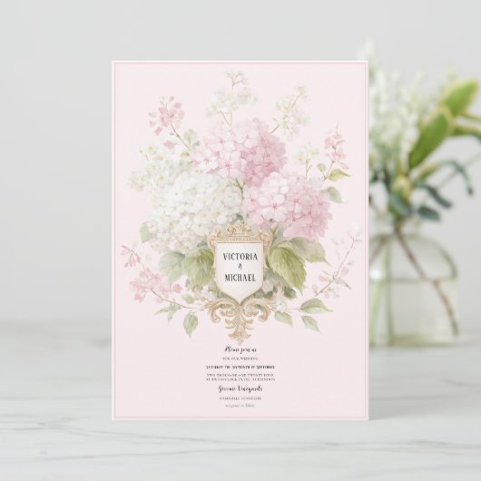 Invitation Mariage Élégant aux Hydrangeas Roses et Blancs (Debout devant)