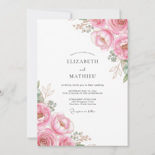 Invitation Mariage Élégant aux Pivoines Rose Pâle