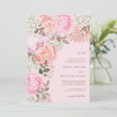 Invitation Mariage Élégant aux Pivoines Roses (Debout devant)
