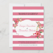 Invitation Mariage Élégant aux Rayures Roses et Blanches avec (Devant)
