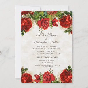 Invitation Mariage Élégant aux Roses Rouges Vintage