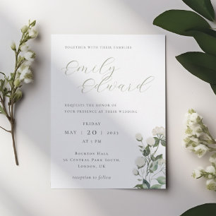 Invitation Mariage Élégant aux Tonalités de Sauge et Fleurs B