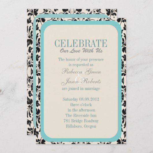 Invitation mariage élégant aux tourbillons lis floral paon vi (Devant / Derrière)