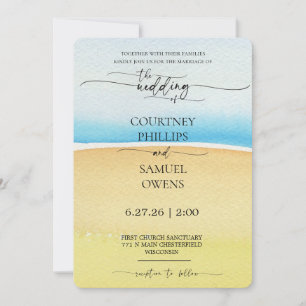 Invitation Mariage Élégant aux Vagues Océaniques