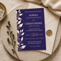Mariage Élégant avec Bordure Botanique Navy