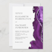 Invitation Mariage élégant avec code QR argent et agate viole (Devant)